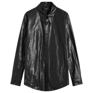 �A�~�� �����Y �g�b�v�X �V���c ���U�[ AMIRI Lightweight Leather Overshirt Black �u���b�N