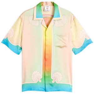 �J�T�u�����J �����Y �g�b�v�X �V���c �V���N Casablanca Cuban Collar Short Sleeve Patterned Silk Shirt Green �O���[��