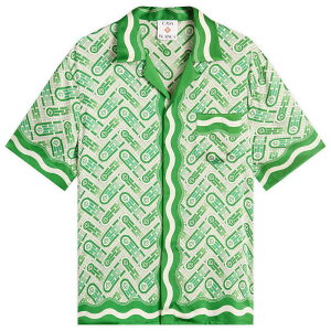 �J�T�u�����J �����Y �g�b�v�X �V���c �V���N Casablanca Cuban Collar Short Sleeve Patterned Silk Shirt Green �O���[��