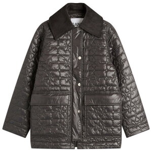 �K�j�[ ���f�B�[�X �A�E�^�[ �W���P�b�g�E�u���]�� �~�f�B GANNI Shiny Quilt Midi Jacket Phantom