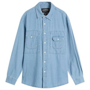 �t���Y�����[�N�X �����Y �g�b�v�X �V���c �f�j�� FrizmWORKS Bleach Denim Utility Shirt Mid Blue �u���[