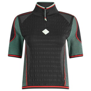 �J�T�u�����J ���f�B�[�X �g�b�v�X �V���c �n�[�t�W�b�v Casablanca Seamless Half Zip Top Black & Mint �u���b�N