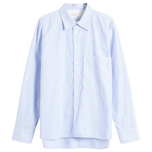 ���j�o�[�T�����[�N�X �����Y �g�b�v�X �V���c Universal Works Office Stripe Square Pocket Shirt Blue �u���[