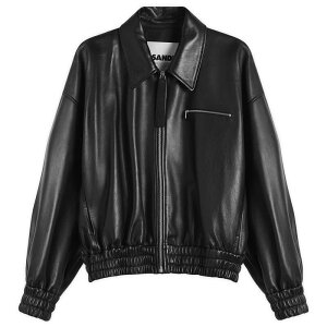 �W���E�T���_�[ ���f�B�[�X �A�E�^�[ �W���P�b�g�E�u���]�� ���U�[ Jil Sander Leather Bomber Jacket Black �u���b�N