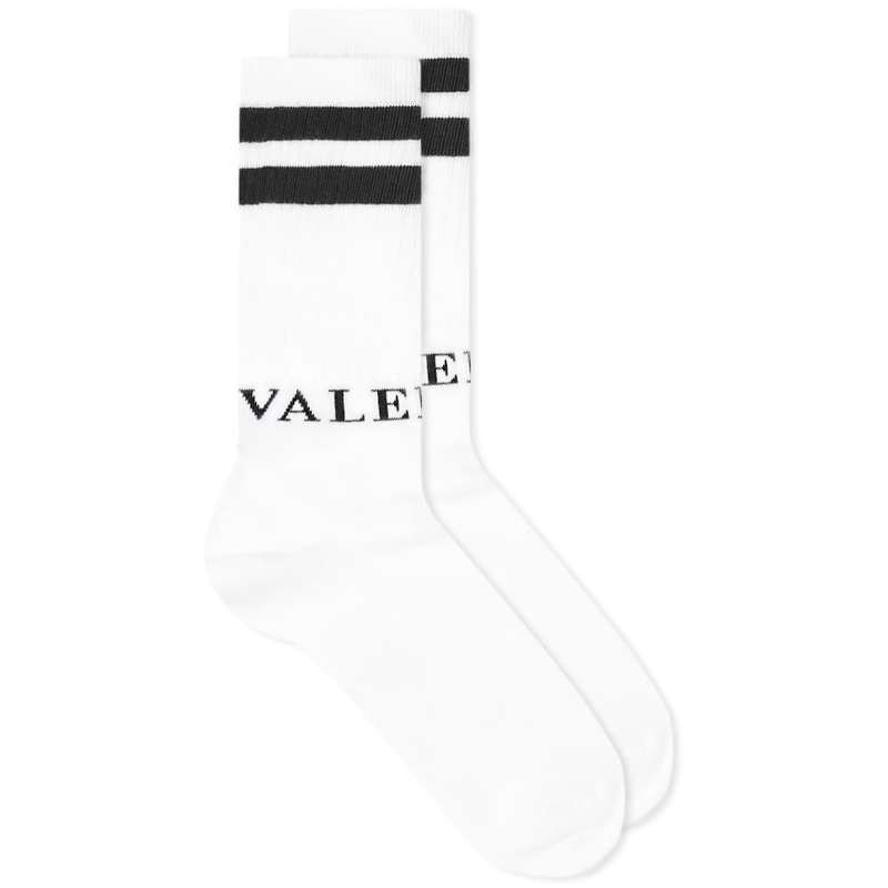 柔らかな質感の 送料無料 サイズ交換無料 ヴァレンティノ メンズ アンダーウェア 靴下 White Sock Sport Black Logo 通常便なら送料無料 Valentino