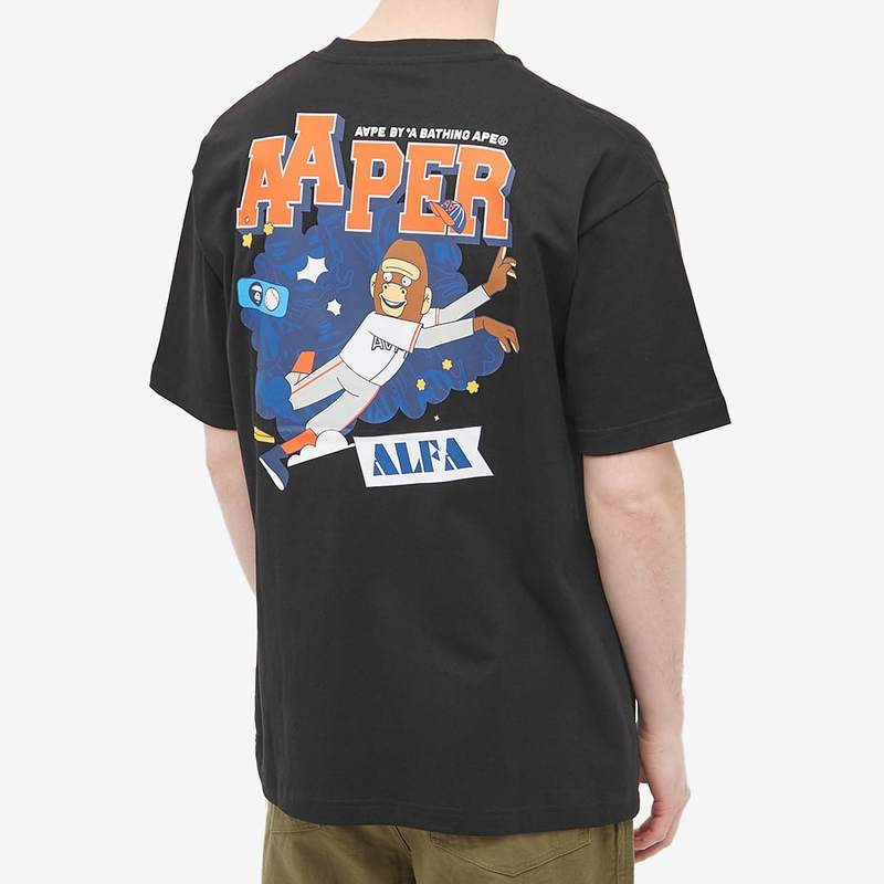 ベイシング エイプ メンズ Tシャツ トップス AAPE x Rob Flowers Alfa Tee Black