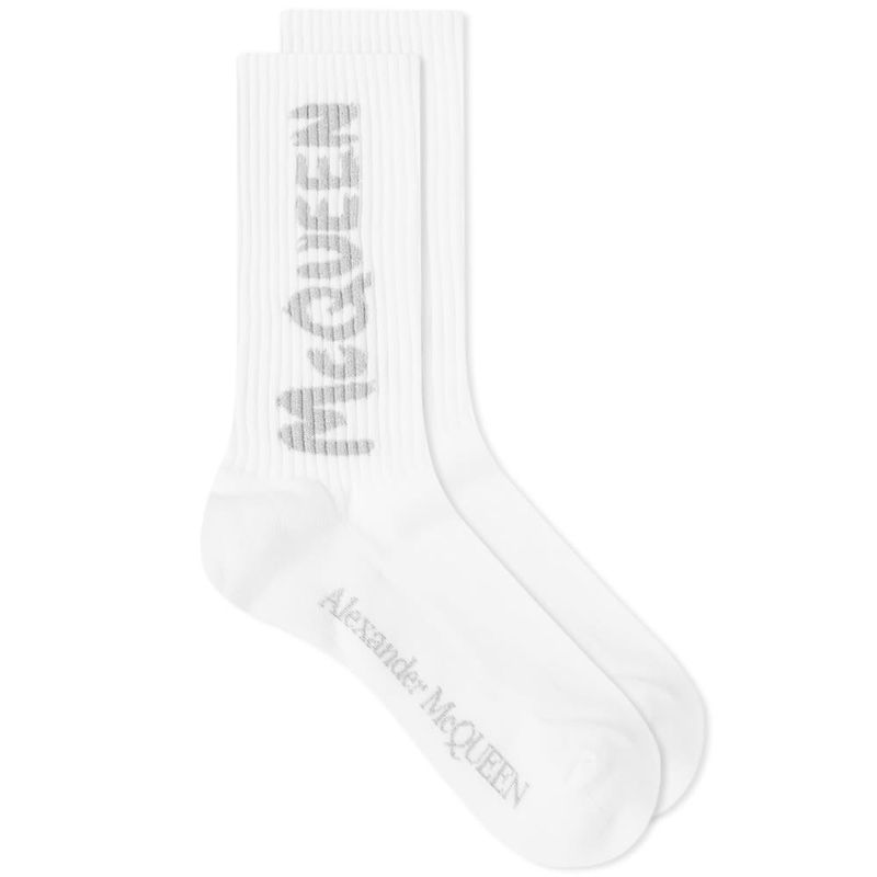 送料無料 サイズ交換無料 アレキサンダー 新作アイテム毎日更新 マックイーン メンズ 新品 アンダーウェア 靴下 McQueen Silver White Grafitti Logo Sock Alexander