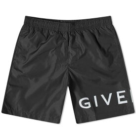 【送料無料】 ジバンシー メンズ ハーフパンツ・ショーツ ボトムス Givenchy Logo Long Swim Shorts Black & White