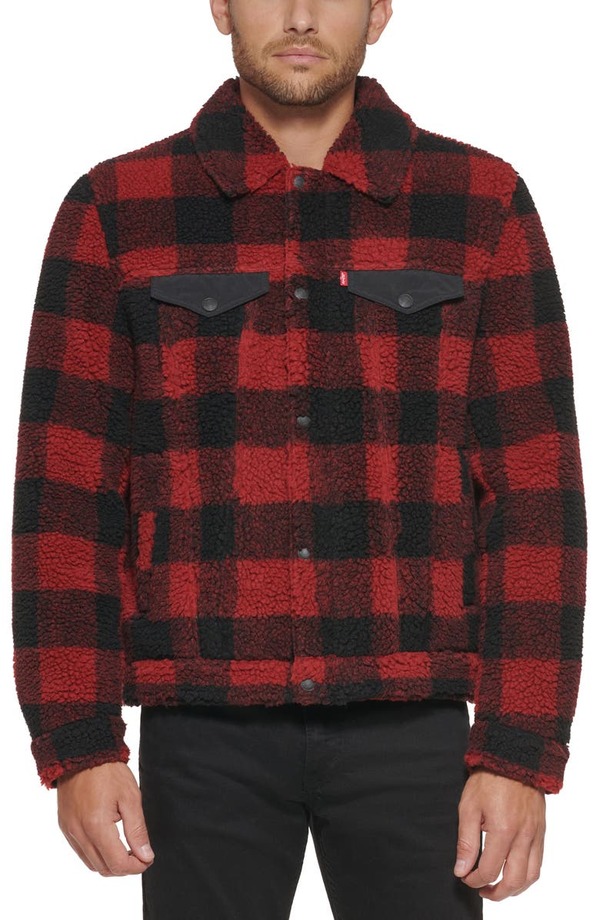 リーバイス メンズ ジャケット・ブルゾン アウター High Pile Fleece Trucker Jacket RED/ BLACK PLAID