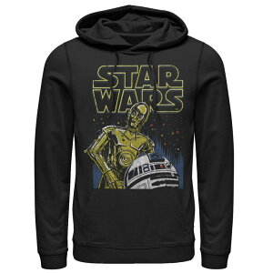 yz CZX LN^[ Y TVc gbvX Men's Star Wars R2-D2 And C-3PO Title Logo Poster Hoodie Black