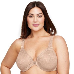 �O���}���C�Y ���f�B�[�X �A���_�[�E�F�A �u���W���[ �v���X�T�C�Y ���[�X Plusize Glamorise Full-Figure Wonderwire Front-Close Stretch Lace Bra 9245 Cafe