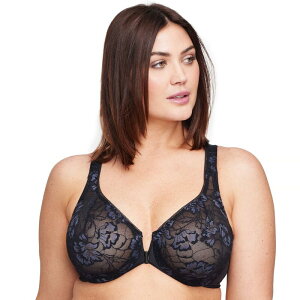�O���}���C�Y ���f�B�[�X �A���_�[�E�F�A �u���W���[ ���[�X Glamorise Full-Figure Wonderwire Front Close Stretch Lace Bra 9246 Black �u���b�N
