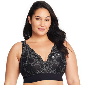 �O���}���C�Y ���f�B�[�X �A���_�[�E�F�A �u���W���[ �v���X�T�C�Y ���[�X Plusize Glamorise Full Figure Bramour Lexington Lace Plunge Wireless Bralette 7013 Black �u���b�N