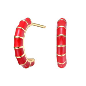 Aufbh fB[X ANZT[ sAXECO Unbranded 14k Gold Plated Enameled Seashell C-Hoop Earrings Gold Tone Red bh