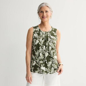 �N���t�g���o���[ ���f�B�[�X �g�b�v�X T�V���c �v�` �v���[�c Petite Croft & Barrow Pleated Tank Top Olive Leafy Flow �I���[�u