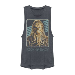 �A�j���L�����N�^�[ ���f�B�[�X �g�b�v�X T�V���c Licensed Character Juniors' Star Wars Han Solo Movie Chewie Co-Pilot Muscle Tank Top Denim Heather �w�U�[