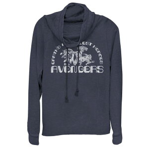 �A�j���L�����N�^�[ ���f�B�[�X �g�b�v�X T�V���c �O���t�B�b�N Licensed Character Juniors' Marvel Avengers Classic Earth's Mightiest Heroes Retro Cowlneck Graphic Lightweight Long Sleeve Navy �l�C�r�[