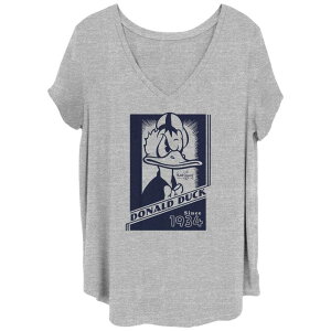 �f�B�Y�j�[ ���f�B�[�X �g�b�v�X T�V���c V�l�b�N Disney's 100th Anniversary Women's Donalduck Angry Since 1934 Retro V-Neck Tee Heather Gray �O���[