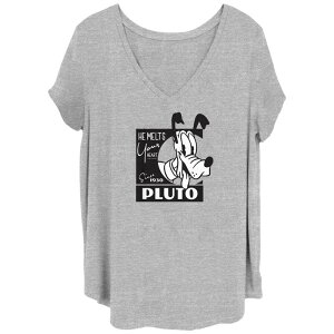 �f�B�Y�j�[ ���f�B�[�X �g�b�v�X T�V���c V�l�b�N Disney's 100th Anniversary Women's Pluto Since 1930 V-Neck Tee Heather Gray �O���[