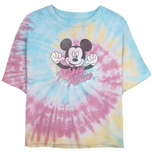 �f�B�Y�j�[ ���f�B�[�X �g�b�v�X T�V���c �O���t�B�b�N Disney's The One And Only Juniors' Crop Top Tie Dye Graphic Tee Blue Pink Light Yellow �u���[