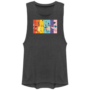 �A�j���L�����N�^�[ ���f�B�[�X �g�b�v�X T�V���c �O���t�B�b�N Licensed Character Juniors' Pokemon Characters Rainbow Stripes Graphic Tank Top Charcoal �`���R�[��
