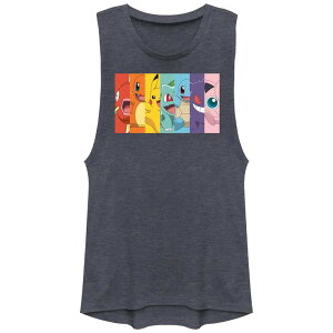 �A�j���L�����N�^�[ ���f�B�[�X �g�b�v�X T�V���c �O���t�B�b�N Licensed Character Juniors' Pokemon Characters Rainbow Stripes Graphic Tank Top Denim Heather �w�U�[