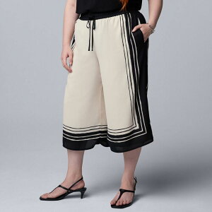 ���F���E�H�� ���f�B�[�X �{�g���X �J�W���A���p���c �v���X�T�C�Y Plusize Simply Vera Wang Drapey Culotte Pants Black Tan Border �u���b�N