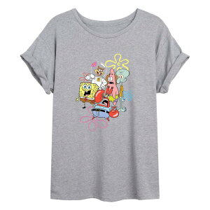 �j�R���f�I�� ���f�B�[�X �g�b�v�X T�V���c �p���c Nickelodeon Juniors' SpongeBob SquarePants Characters Oversized Tee Grey �O���[