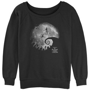 �f�B�Y�j�[ ���f�B�[�X �g�b�v�X T�V���c �p�C�� �O���t�B�b�N Disney's The Nightmare Before Christmas Full Moon Juniors' Graphic Slouchy Terry Black �u���b�N