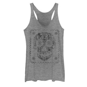 �A�j���L�����N�^�[ ���f�B�[�X �g�b�v�X T�V���c Licensed Character Disney's Pixar Coco Sugar Skull Characters Guitar Juniors' Tank Top Gray Heather �O���[