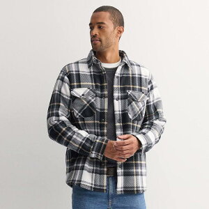 �\�m�} �����Y �g�b�v�X T�V���c �t���[�X �W���P�b�g Men'sonoma Goods For Life Arctic Fleece Shirt Jacket Ivory Plaid �A�C�{���[