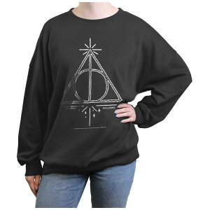 �A�j���L�����N�^�[ ���f�B�[�X �g�b�v�X T�V���c �h�b�g�� �h�b�g �O���t�B�b�N Licensed Character Juniors' Harry Potter Deathly Hallows Polka Dot Symbol Oversized Graphic Pullover Charcoal �`���R�[��