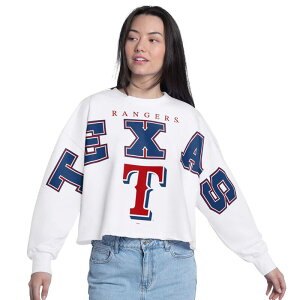 G-III ���f�B�[�X �g�b�v�X T�V���c �X�E�F�b�g �N���b�v�h Women's G-III 4Her by Carl Banks Whitexas Rangers Bleachers Cropped Pullover Sweatshirt Rgr White �z���C�g