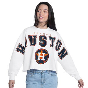 G-III ���f�B�[�X �g�b�v�X T�V���c �X�E�F�b�g �N���b�v�h Women's G-III 4Her by Carl Banks White Houston Astros Bleachers Cropped Pullover Sweatshirt Ast White �z���C�g