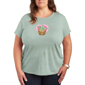 �A�j���L�����N�^�[ ���f�B�[�X �g�b�v�X T�V���c �v���X�T�C�Y �O���t�B�b�N Licensed Character Plusize Star Wars The Mandalorian Grogu Heart Graphic Tee Heather Sea Foam �w�U�[