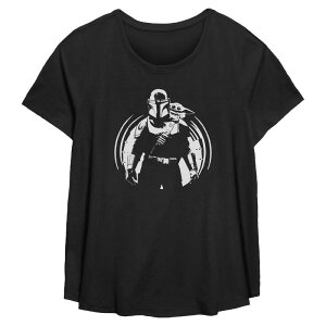 �A�j���L�����N�^�[ ���f�B�[�X �g�b�v�X T�V���c �v���X�T�C�Y �O���t�B�b�N Licensed Character Women's Plus The Mandalorian & Grogu Graphic Short Sleeve Scoop Hem Flow Tee Black �u���b�N