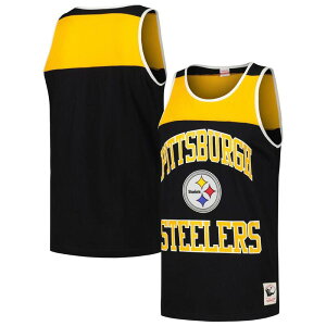 �~�b�`�F��&�l�X ���f�B�[�X �g�b�v�X T�V���c �J���[�u���b�N Men's Mitchell & Ness Black/Gold Pittsburgh Steelers Heritage Colorblock Tank Top Stl Black �u���b�N