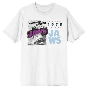 �A�j���L�����N�^�[ ���f�B�[�X �g�b�v�X T�V���c �O���t�B�b�N Licensed Character Men's Jaws Amity Island 1975 Graphic Tee White �z���C�g