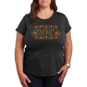 �A�j���L�����N�^�[ ���f�B�[�X �g�b�v�X T�V���c �v���X�T�C�Y �O���t�B�b�N Licensed Character Plusize Pumpkin Spice Latte Cross-Stitch Graphic Tee Heather Charcoal �`���R�[��