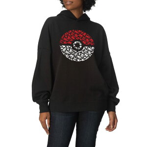 �A�j���L�����N�^�[ ���f�B�[�X �g�b�v�X T�V���c �X�E�F�b�g �t���[�X �p�[�J�[ Licensed Character Women's Pokmon Pokeball Pikachu Oversized Fleece Hoodie Sweatshirt Black �u���b�N