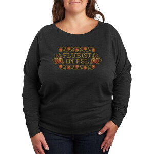 �A�j���L�����N�^�[ ���f�B�[�X �g�b�v�X T�V���c �v���X�T�C�Y �p�C�� Licensed Character Plusize Pumpkin Spice Latte Cross-Stitch French Terry Long Sleeve Tee Heather Charcoal �`���R�[��