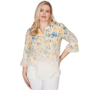 �A���t���b�h �_�i�[ ���f�B�[�X �g�b�v�X �V���c �t�����[�� �v�` �t�����[ Petite Alfredunner Falling Floral Three Quarter Sleeve Top Yellow Multi �C�G���[