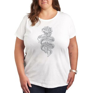�A�j���L�����N�^�[ ���f�B�[�X �g�b�v�X T�V���c �v���X�T�C�Y �O���t�B�b�N Licensed Character Plusize Yellowstone Dutton Forever Snake & Rose Graphic Tee White �z���C�g