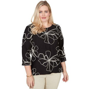 �A���t���b�h �_�i�[ ���f�B�[�X �g�b�v�X �V���c Women's Alfredunner Flower Soutache Three Quarter Sleeve Top Onyx