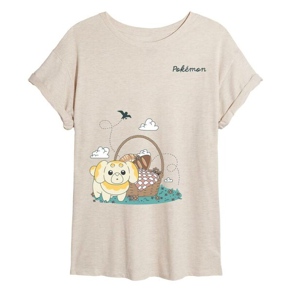 アニメキャラクター レディース トップス Tシャツ Licensed Character Juniors' Pokmon Fidough Picnic Oversized Tee Beige ベージュ