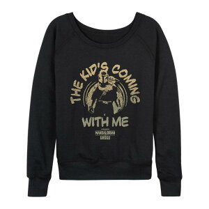 �A�j���L�����N�^�[ ���f�B�[�X �g�b�v�X T�V���c �p�C�� Licensed Character Women'star Wars The Mandalorian & Grogu The Kid's Coming With Me French Terry Long Sleeve Tee Black �u���b�N