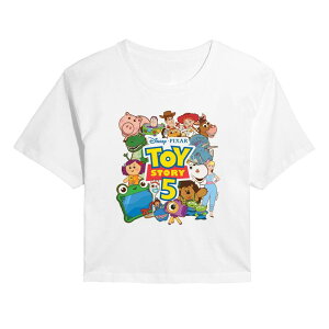 �A�j���L�����N�^�[ ���f�B�[�X �g�b�v�X T�V���c �N���b�v�h Licensed Character Juniors' Disney / Pixar's Toy Story 5 Characters Collage Cropped Tee White �z���C�g
