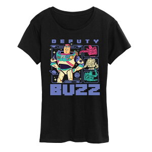 �A�j���L�����N�^�[ ���f�B�[�X �g�b�v�X T�V���c �O���t�B�b�N Licensed Character Women's Disney / Pixar's Toy Story 5 Deputy Buzz Graphic Tee Black �u���b�N