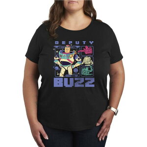 �A�j���L�����N�^�[ ���f�B�[�X �g�b�v�X T�V���c �v���X�T�C�Y �O���t�B�b�N Licensed Character Women's Plus Disney / Pixar's Toy Story 5 Deputy Buzz Graphic Tee Black �u���b�N