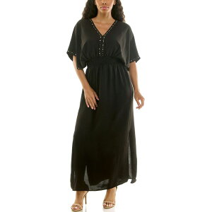 �j�i���I�i���h ���f�B�[�X �g�b�v�X �����s�[�X V�l�b�N �}�L�V Women's Nina Leonard V-Neck Heat Seal Maxi Dress Black �u���b�N